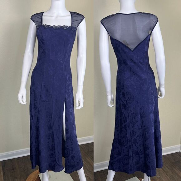 Victoria's Secret Gold Label Women's Size S Blue Embossed Mesh Lace Midi Dress - Picture 1 of 14